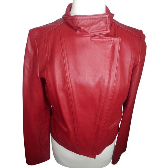 Kenneth Cole Reaction 100% Leather Red Jacket Women's Size M - Picture 1 of 8